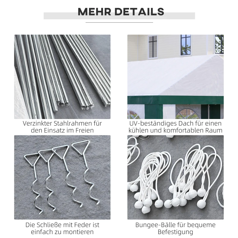 Outsunny Partyzelt, Bierzelt, abnehmbare Seitenwände, vier große Fenster, Stahl+Kunststoff, weiß+grün, 5 x 4 m