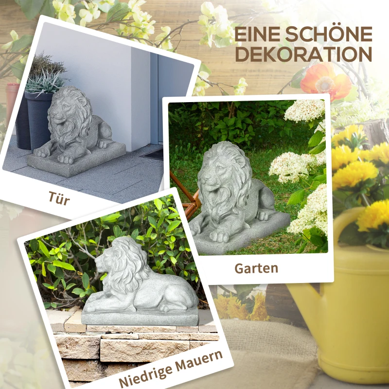 Outsunny Rzeźba Lwa, Figurka do Ogrodu, Odporna na Warunki Pogodowe, Szara