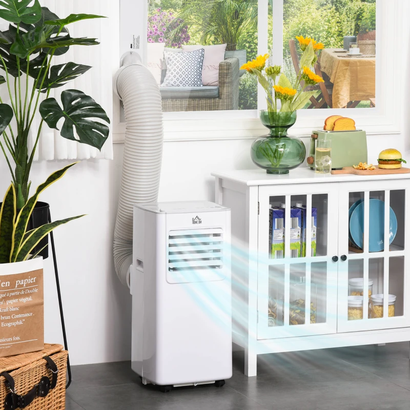 HOMCOM 5000 BTU Portable Air Conditioner, 4-in-1 Air Conditioning Unit, Dehumidifier, Cooling Fan with Remote Control, 2 Speeds, 24H Timer, Window Venting Kit, 12m², R290, A Energy Efficiency