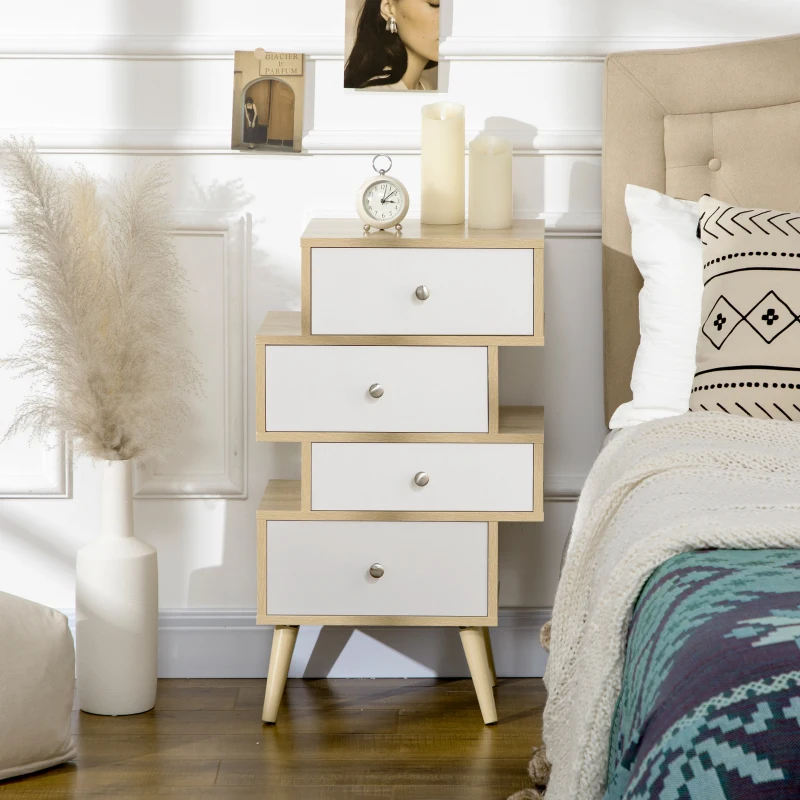 HOMCOM Mobilier Comoda in Lemn Stil Nordic Lemn si Alb, 47x29.5x81cm
