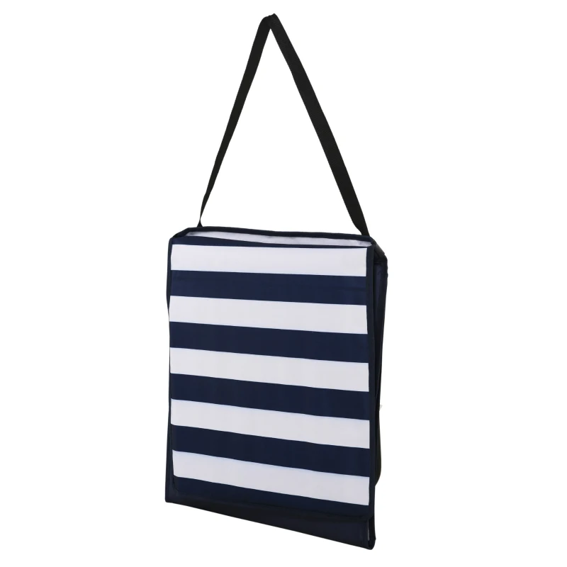 Outsunny strandligstoel, opvouwbaar, verstelbare rugleuning, zijvak, zachte bekleding, stalen frame, blauw+wit, 142x51x40cm