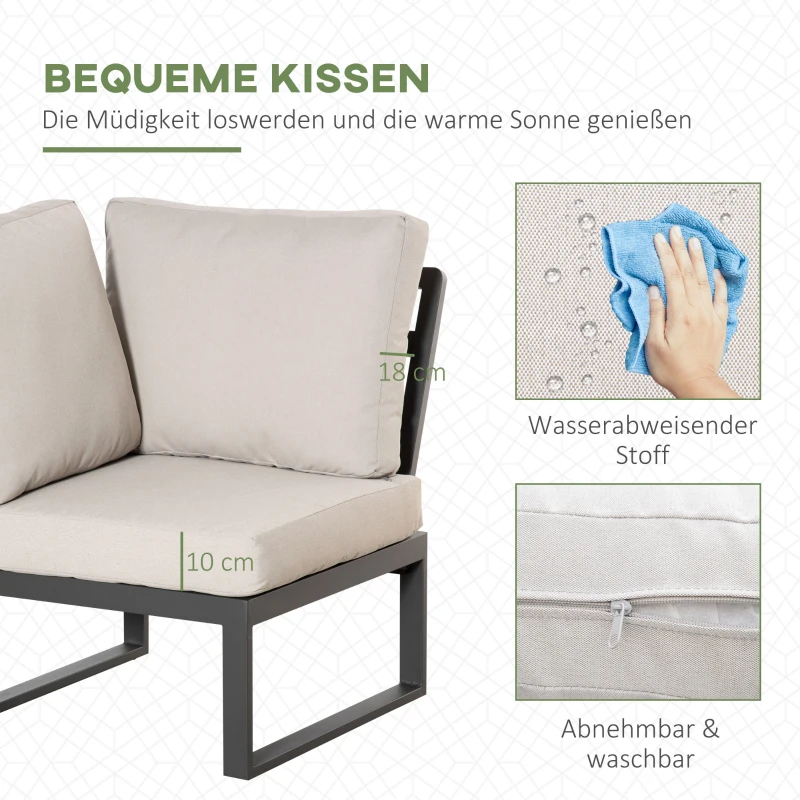 Outsunny Zestaw Mebli Ogrodowych dla 6 Osób z Sofą, Fotelami, Stolikiem, Poduszkami, Ramą z Aluminium, Kremowobiały