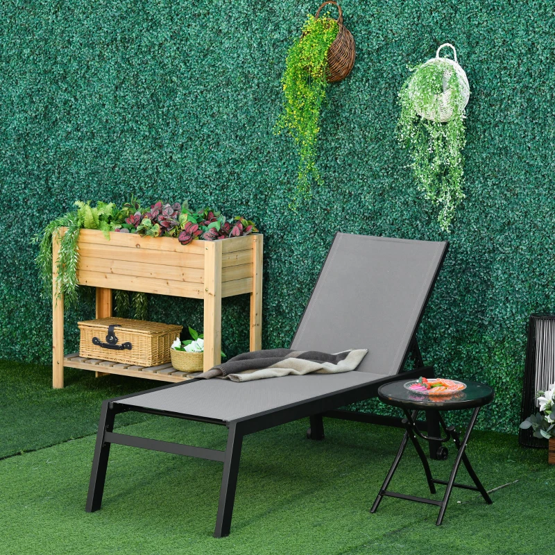 Outsunny Ligstoel tuinstoel relaxstoel 5-traps rugleuning tuinmeubel aluminium grijs