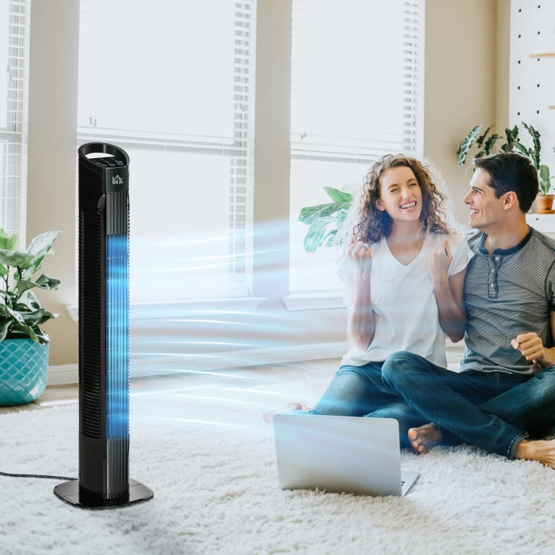 HOMCOM 31" Freestanding Tower Fan, 3 Speed 3 Mode, 7.5H Timer, Oscillating, LED Panel, Remote Control, 31 Inch Standing Fan, Black
