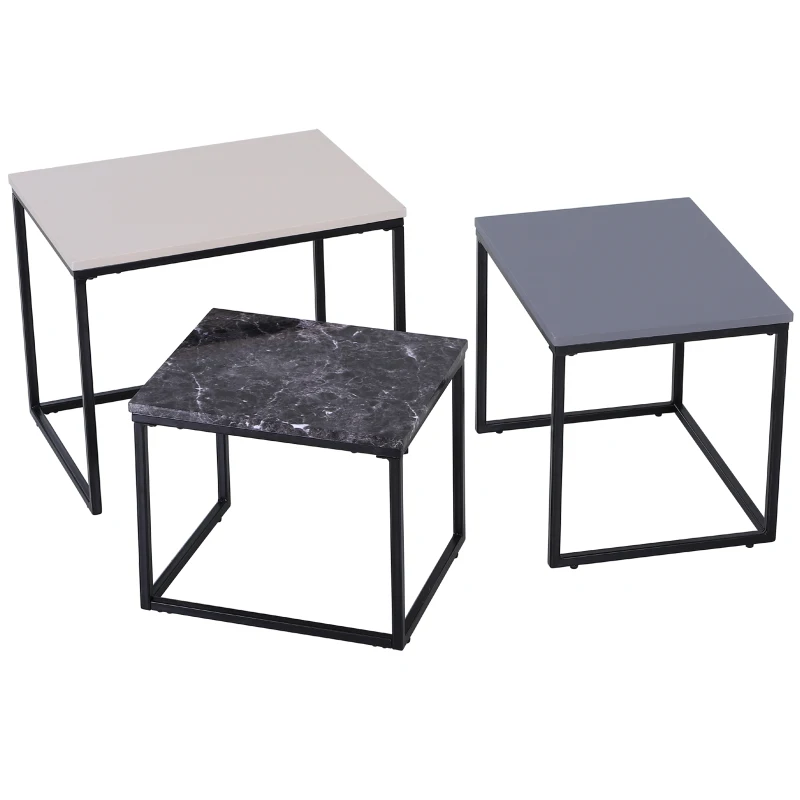HOMCOM® 3-delige set salontafel nesttafel bijzettafel koffietafel metalen poot MDF 3 kleuren 55 x 40 x 45 cm/48 x 37 x 40 cm/41 x 34 x 35 cm | Aosom.de
