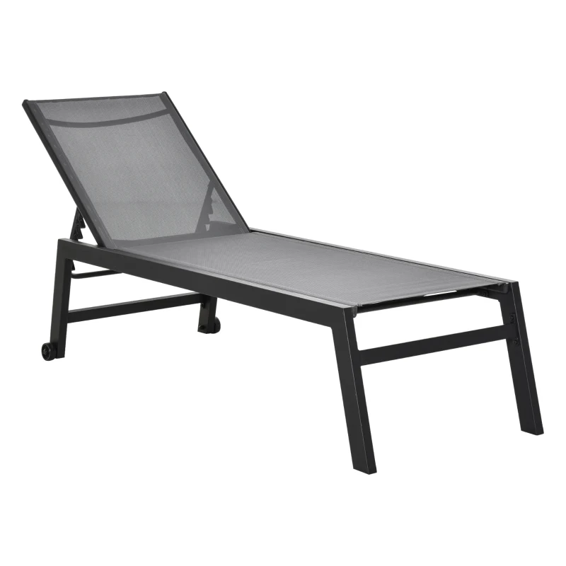 Outsunny Ligstoel tuinstoel relaxstoel 5-traps rugleuning tuinmeubel aluminium grijs