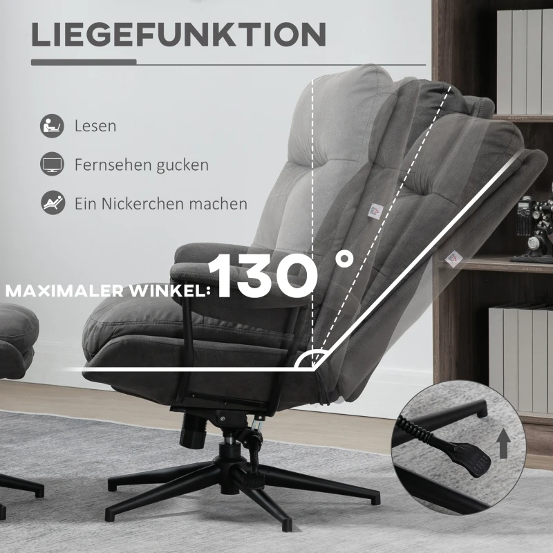 HOMCOM relaxfauteuil met kruk, draaivoet, tv-fauteuil met ligfunctie