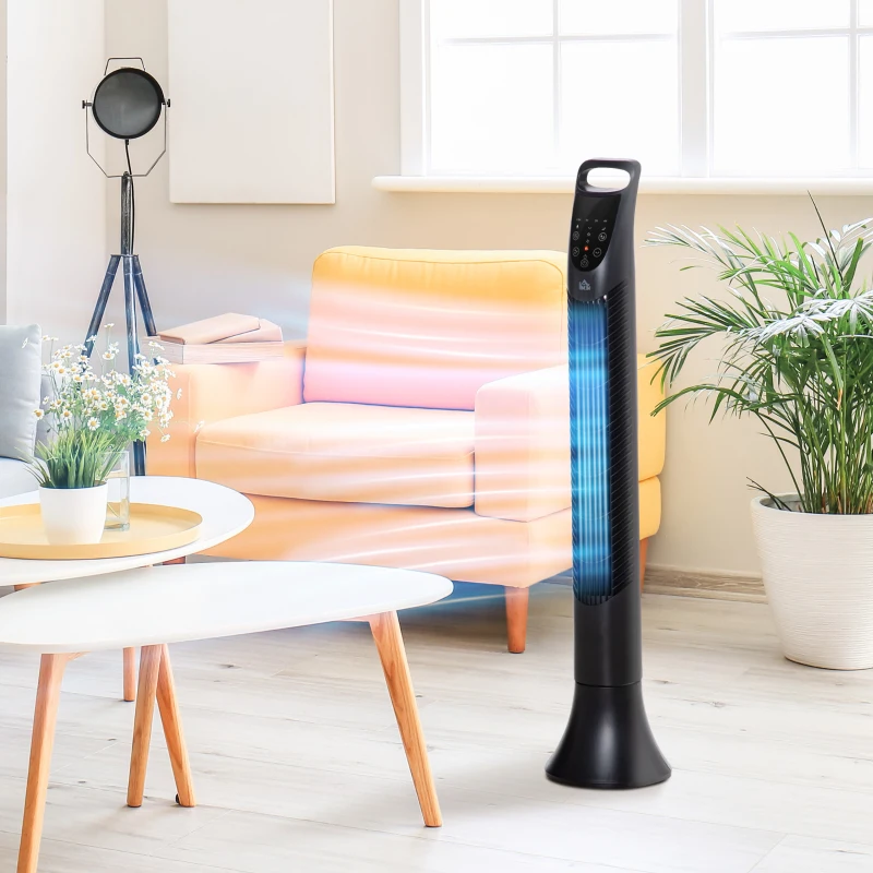 HOMCOM 36'' Freestanding Tower Fan, 3 Speed 3 Mode, 7.5h Timer, 70 Degree Oscillation, LED Panel, 5M Remote Controller, Black