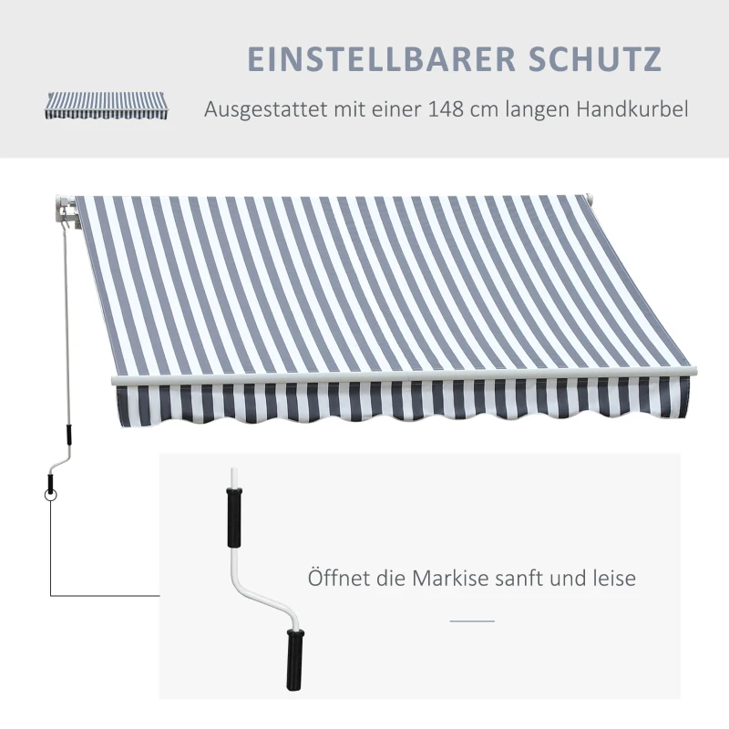 Outsunny Markise Gelenkarmmarkise Sonnenschutz Handkurbel Balkon Alu Grau Weiß 2,95 x 2,45 m