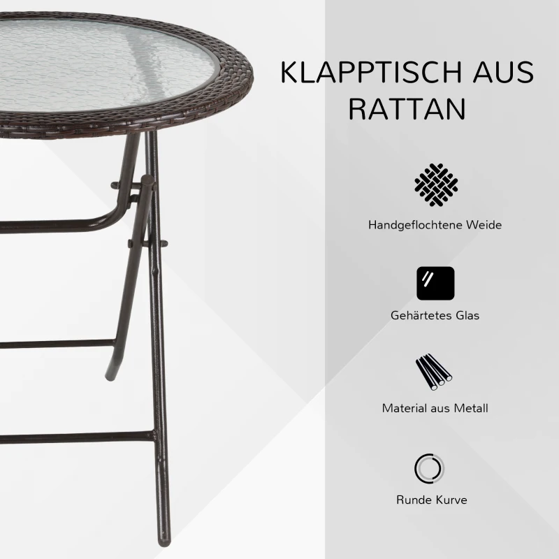 Outsunny tuintafel, ronde klaptafel, Ø68 cm campingtafel voor balkon staal