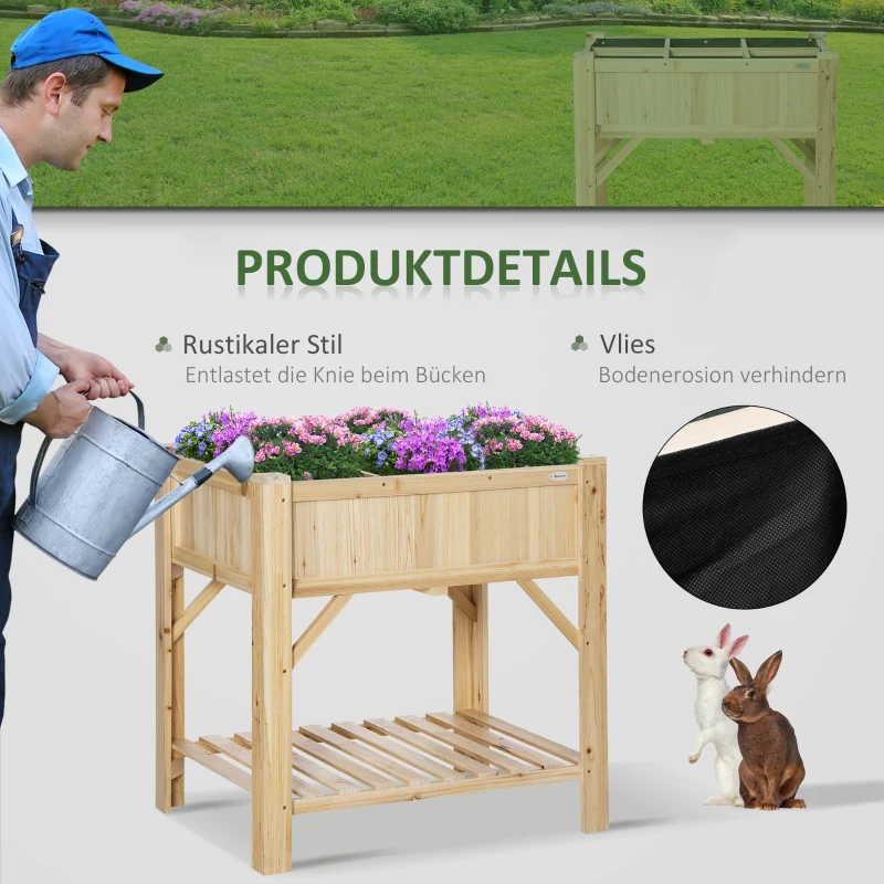 Outsunny Hochbeet Holz mit 6 getrennten Anbauflächen Pflanztisch Blumenkasten Vliesstoff Natur 78,5 x 58 x 81 cm