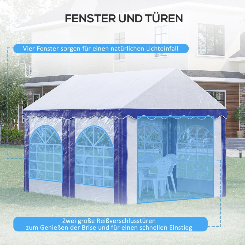 Outsunny namiot imprezowy, namiot piwny, zdejmowane ściany boczne, cztery duże okna, stal+plastik, biały+niebieski, 4 x 3 m