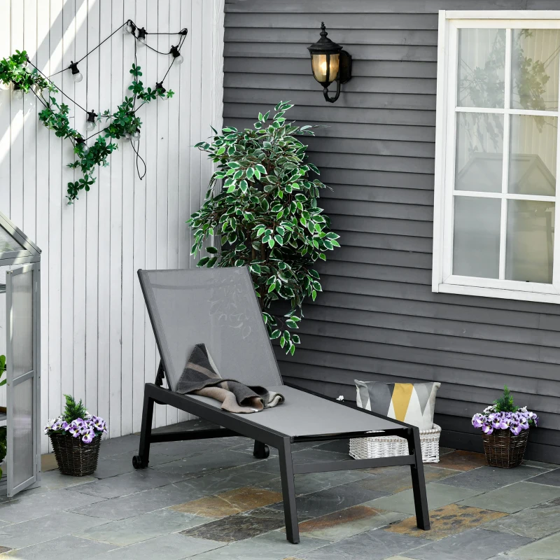 Outsunny Ligstoel tuinstoel relaxstoel 5-traps rugleuning tuinmeubel aluminium grijs