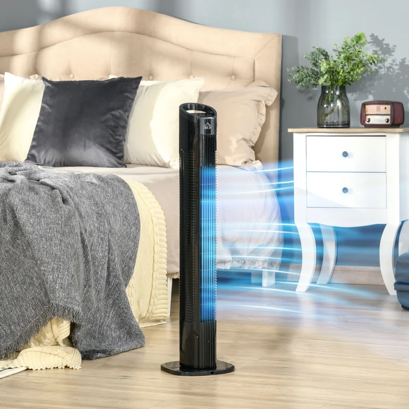 HOMCOM 31" Freestanding Tower Fan, 3 Speed 3 Mode, 7.5H Timer, Oscillating, LED Panel, Remote Control, 31 Inch Standing Fan, Black