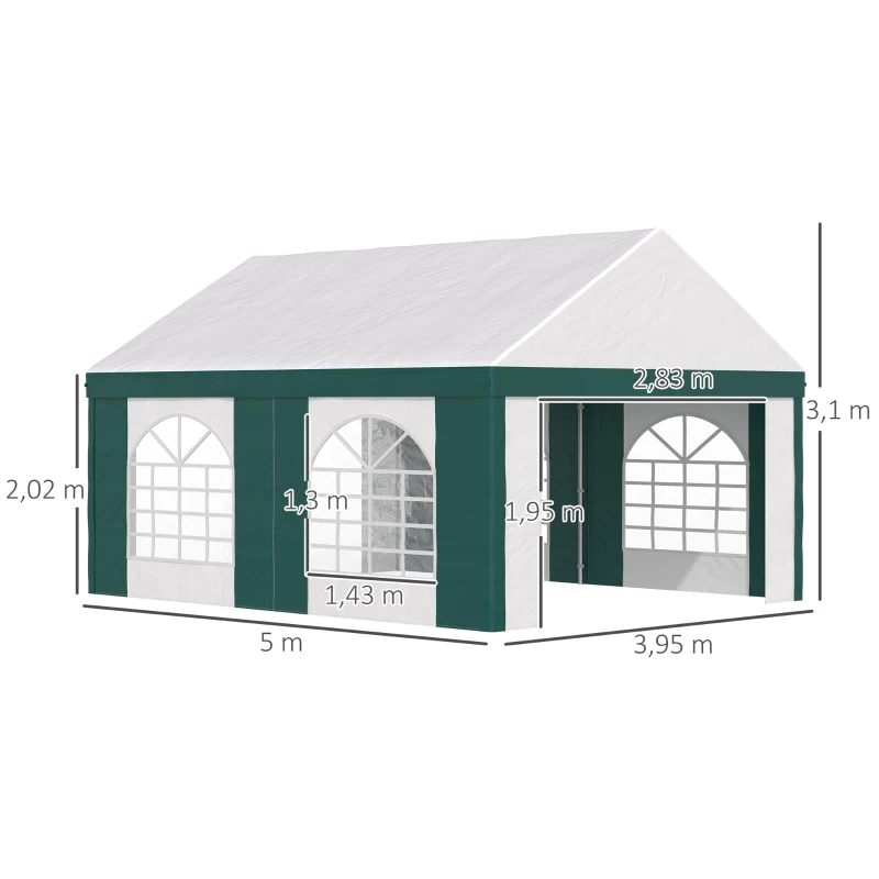Outsunny Partyzelt, Bierzelt, abnehmbare Seitenwände, vier große Fenster, Stahl+Kunststoff, weiß+grün, 5 x 4 m