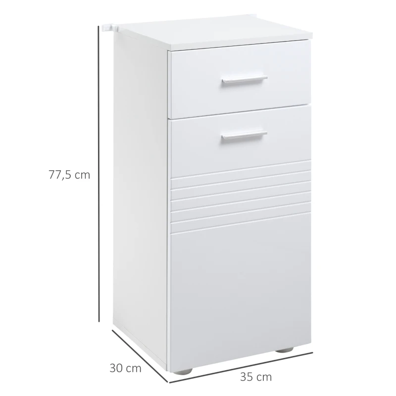 kleankin Armário Auxiliar Casa de Banho Móvel Casa de Banho com Porta Gaveta e Prateleira Ajustável 35x30x77,5 cm Branco