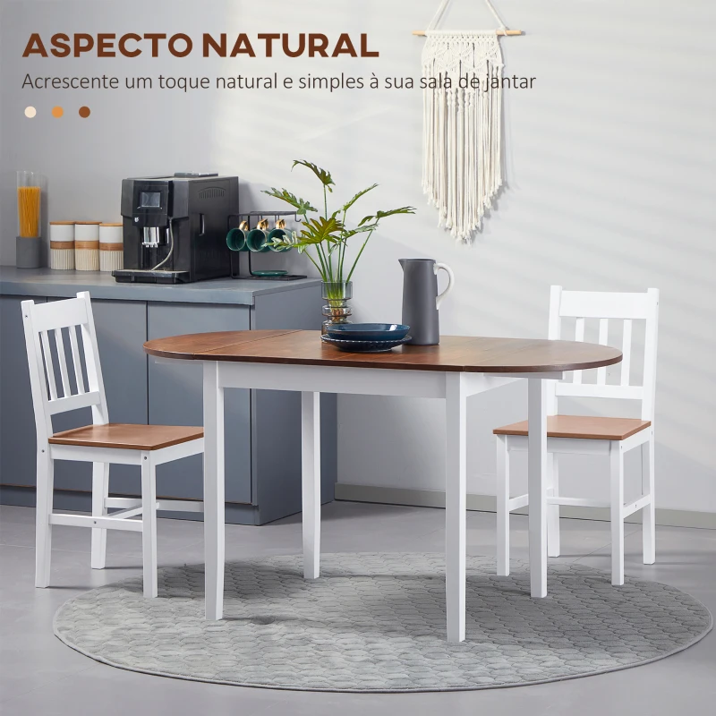HOMCOM Mesa de Cozinha Dobrável de Madeira com Laterais Dobráveis para 4-6 Pessoas Carga 50 kg 140x70x75 cm Branco e Madeira