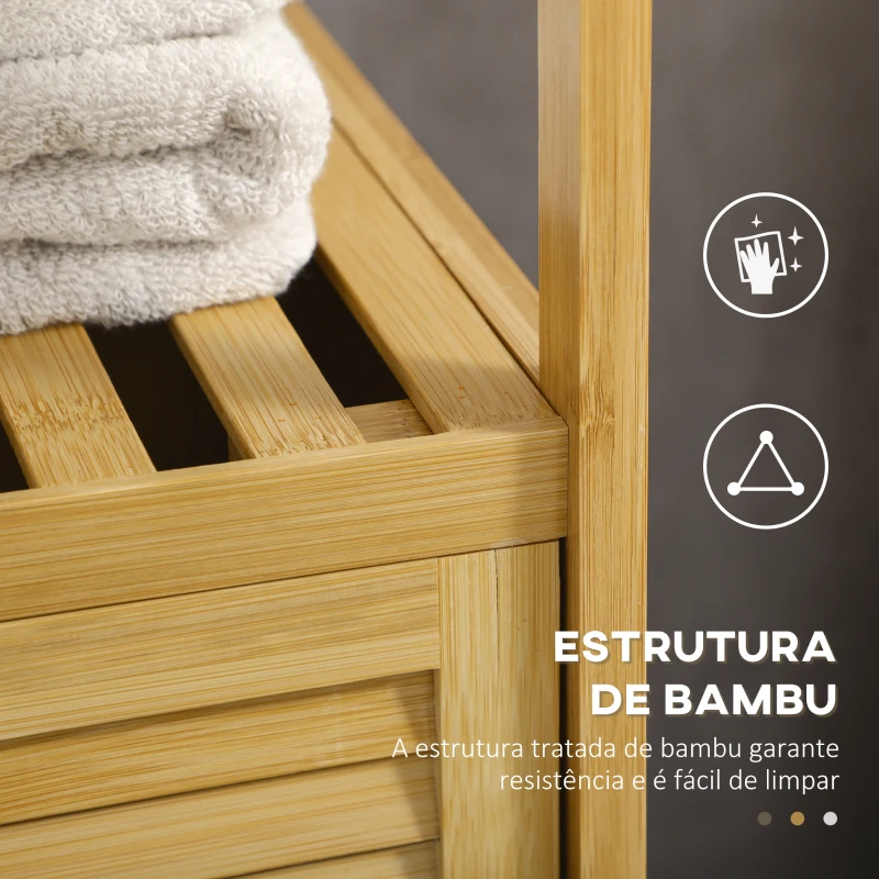 kleankin Estante Casa de Banho de Bambu Armário de Armazenamento Casa de Banho com 1 Porta e Prateleira 33x36,5x67 cm Madeira