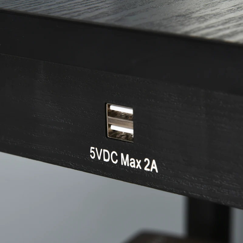 HOMCOM Candeeiro de Pé com Mesa Auxiliar 2 Entradas USB Suporte para Lâmpada E27 Máx. 40W 44,5x44,5x144,5 cm Branco e Negro