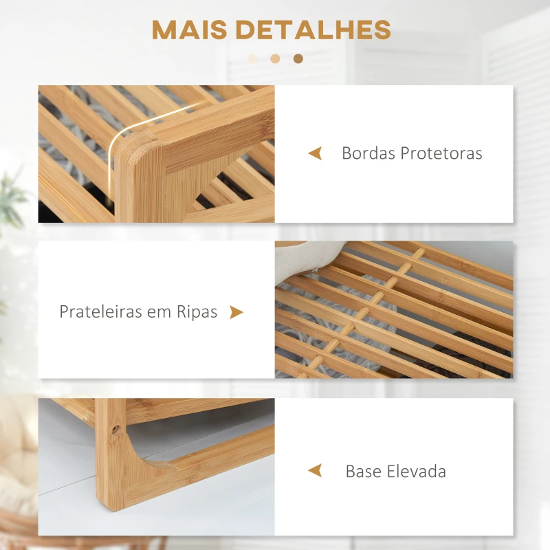 HOMCOM Sapateira de Bambu de 3 Níveis para 9 Pares de Sapatos para Entrada Corredor Casa de Banho 76x33x51 cm Madeira