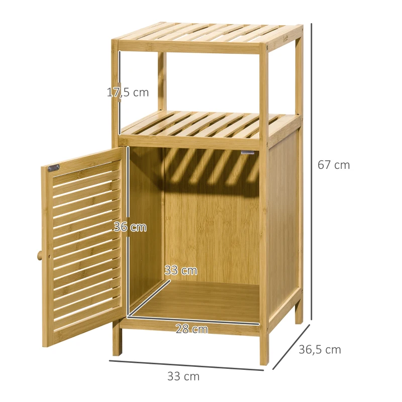 kleankin Estante Casa de Banho de Bambu Armário de Armazenamento Casa de Banho com 1 Porta e Prateleira 33x36,5x67 cm Madeira