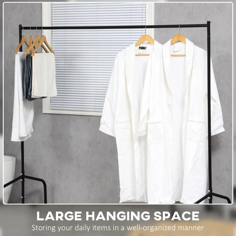 HomCom® Porta-Cabides 180x60x150cm Ferro Preto 4 Rodas