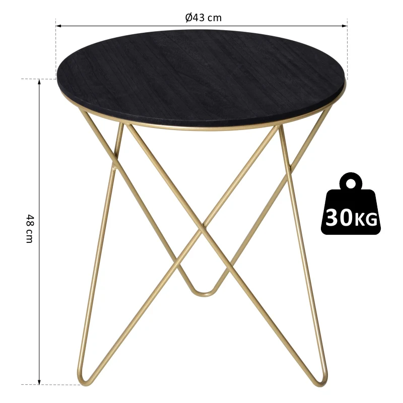 HOMCOM Kaffeetisch, Beistelltisch, Nachttisch, Couchtisch, Metall MDF der Klasse E1, Schwarz, Ø43 x 48 cm