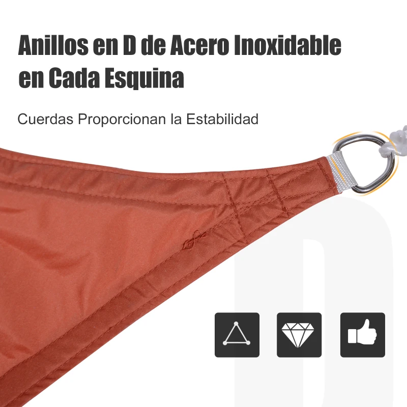 Outsunny Toldo Vela Quadrado 3x3 m de Poliéster com Proteção UV Aneis em Forma de D e Cordas para Jardim Pátio Piscina Vermelho Ferrugem