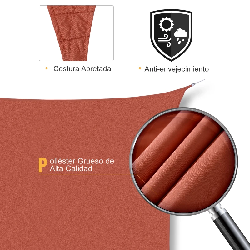 Outsunny Toldo Vela Quadrado 3x3 m de Poliéster com Proteção UV Aneis em Forma de D e Cordas para Jardim Pátio Piscina Vermelho Ferrugem