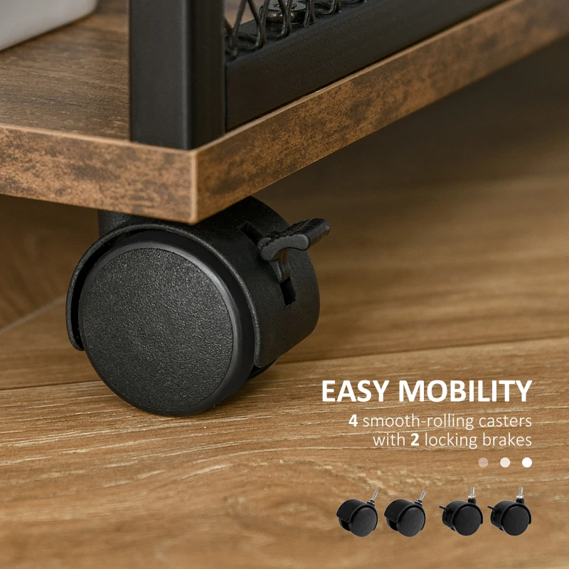 HOMCOM Printer Stand Home Office Mobile Storge File Cabinet Organizer with Castors, Door, Vintage Brown