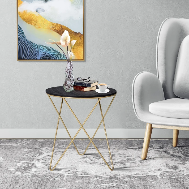 HOMCOM Kaffeetisch, Beistelltisch, Nachttisch, Couchtisch, Metall MDF der Klasse E1, Schwarz, Ø43 x 48 cm