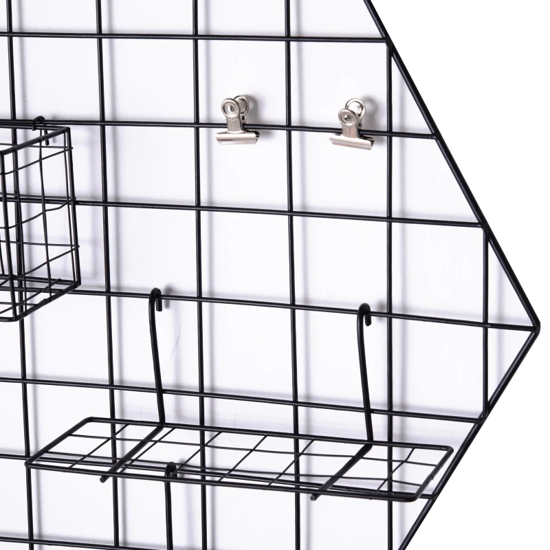 HOMCOM® Tablica Memo na Notatki Zdjęcia DIY Dekoracje Półki Kratka na Ścianę Metal Czarny