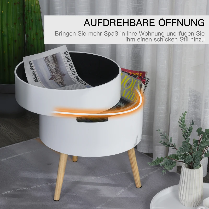 HOMCOM Nachttisch rund Beistelltisch Sofatisch mit 2 Stauräume Couchtisch frei kombinierbar Wohnzimmer Holz Weiß Ø38 x 48,3 cm