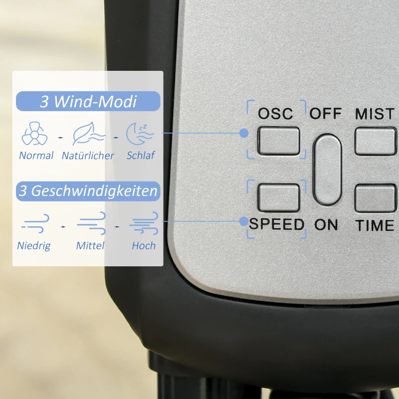HOMCOM® Wentylator Stojący z Rozpylaczem Wody Pilot 3 Tryby Metal