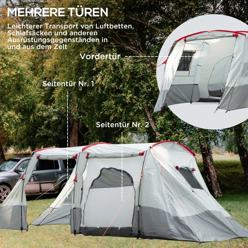 Outsunny Namiot tunelowy dla 8 osób, namiot kempingowy z sypialnią, namiot grupowy