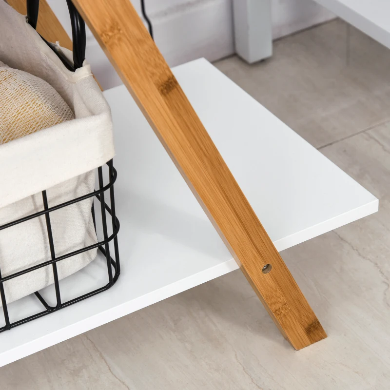 kleankin Elegancki Regał Łazienkowy 4-poziomowy z Bambusa Naturalnego i Białej Płyty MDF, Wodoodporny