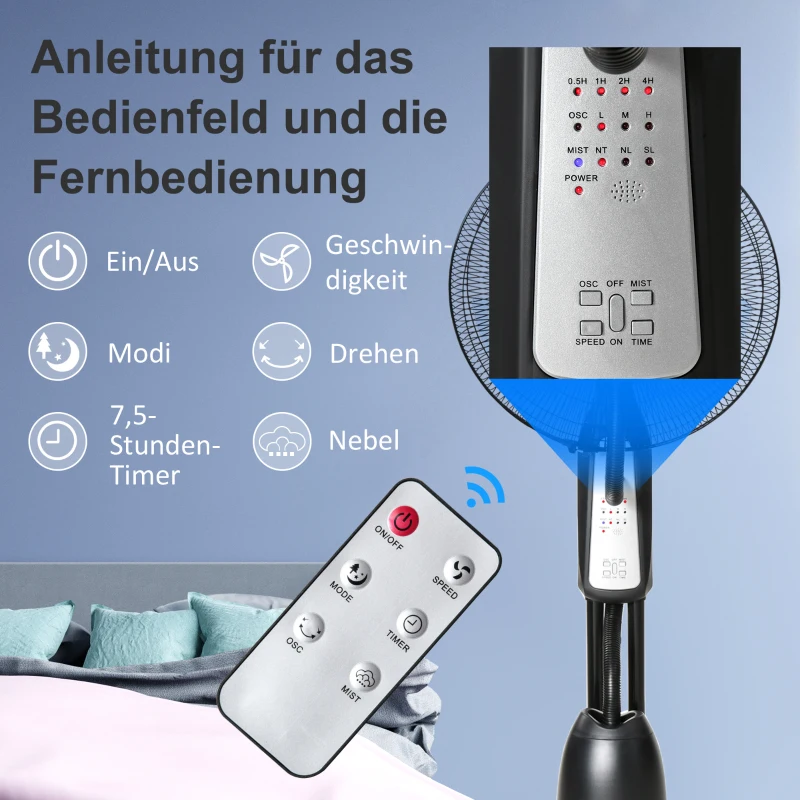 HOMCOM® Wentylator Stojący z Rozpylaczem Wody Pilot 3 Tryby Metal