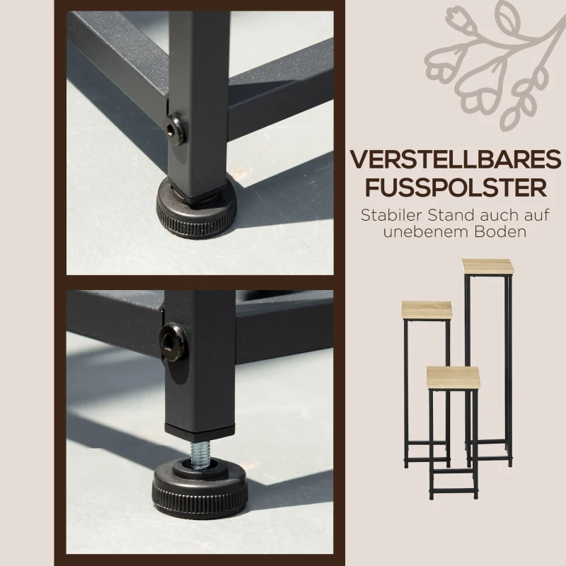 Outsunny 3 elementowy zestaw stojaków na rośliny układany w stos zaoszczędzający miejsce 21 cm x 21 cm x 50/70/90 cm Stal Brąz + Czarny