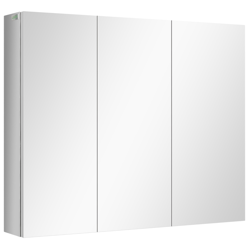 kleankin Mirrored Cabinet, Bathroom Cabinet, 3 Mirrored Doors, 5 Interior Shelves, Stainless Steel, Color: Silver, 70 x 12 x 55 cm