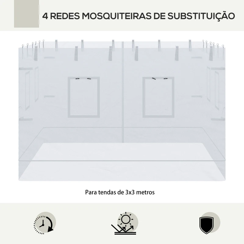 Outsunny 4 Redes Mosquiteiras para Tendas com 6 Janelas Enroláveis Porta com Fecho de Correr e Bolsa de Transporte 300x195 cm Branco