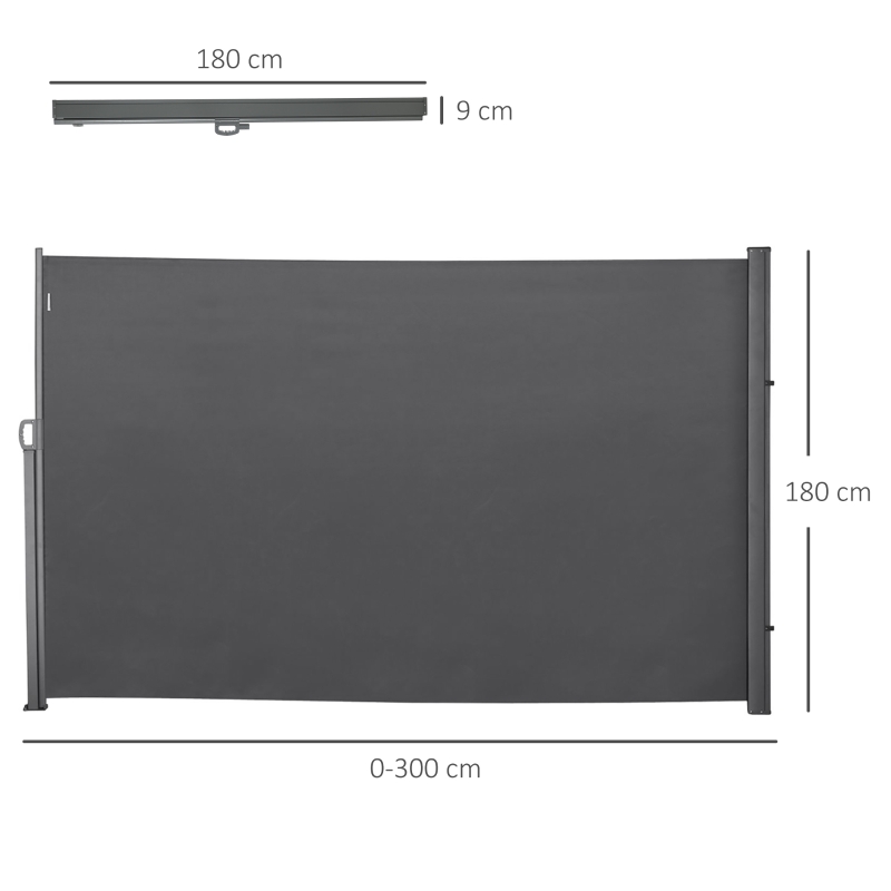 Outsunny Toldo Lateral Retrátil para Terraço Pátio ou Jardim Toldo de Privacidade para Exterior Dobrável 300x180cm Cinza