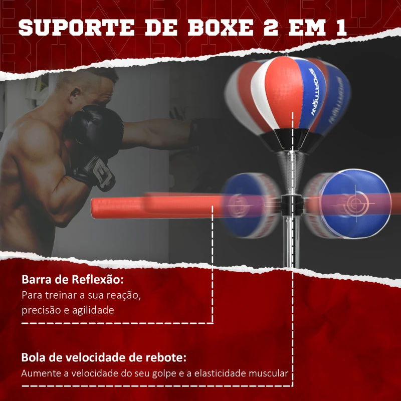 SPORTNOW Punching Ball com Altura Ajustável Altura Ajustável Barra de Reflexo e Insuflador 80,5x48x163-205 cm Preto e Vermelho