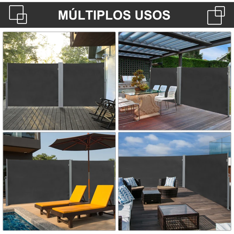 Outsunny Toldo Lateral Retrátil para Terraço Pátio ou Jardim Toldo de Privacidade para Exterior Dobrável 300x180cm Cinza