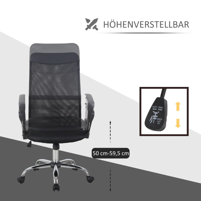 HOMCOM Ergonomische kantoorstoel gamestoel draaistoel gaming stoel schuimstof netstof zwart(m-4)