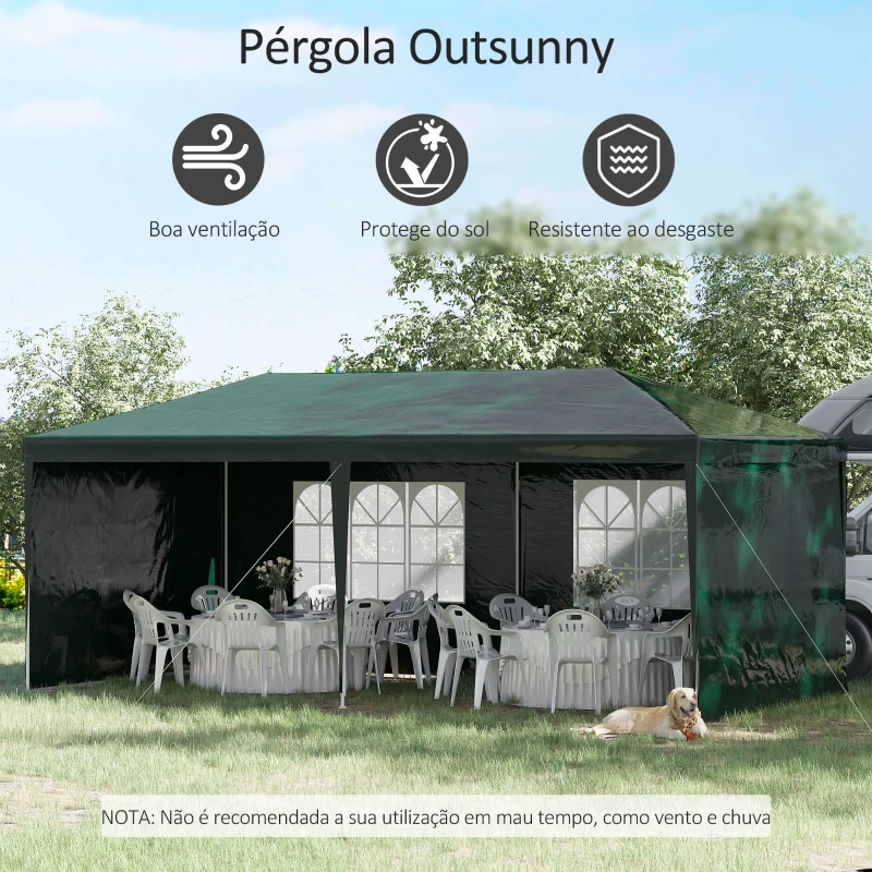 Outsunny Tenda para Festas com 4 Paredes Laterais 2 Janelas e Estrutura de Aço 585x295x255 cm Verde