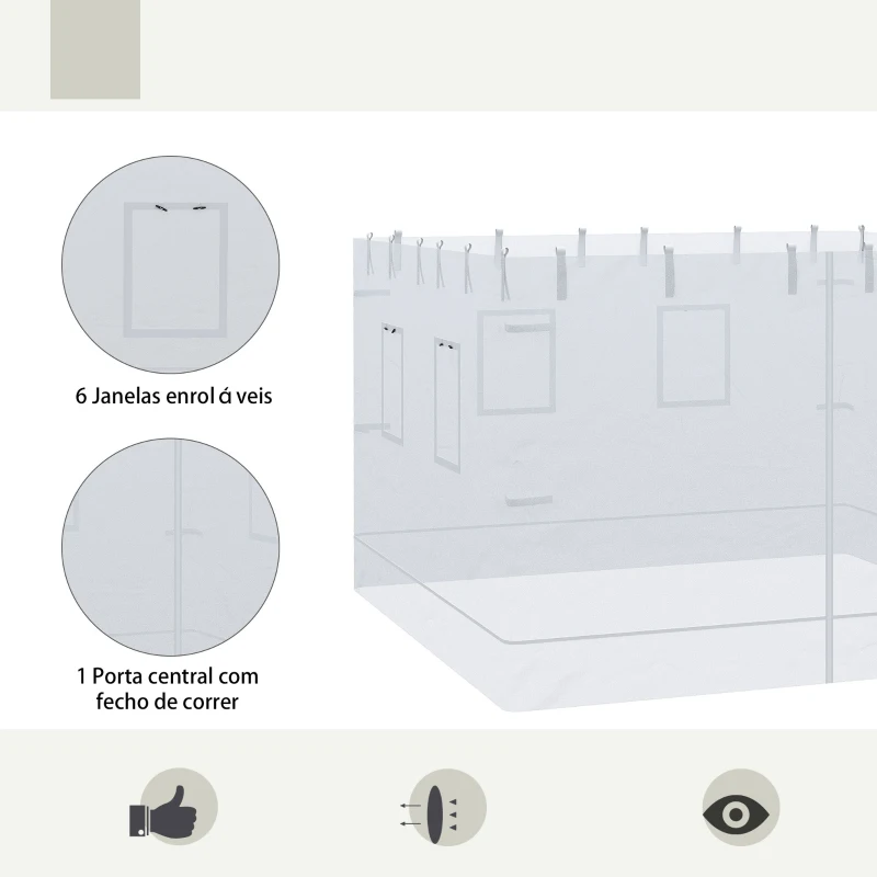 Outsunny 4 Redes Mosquiteiras para Tendas com 6 Janelas Enroláveis Porta com Fecho de Correr e Bolsa de Transporte 300x195 cm Branco