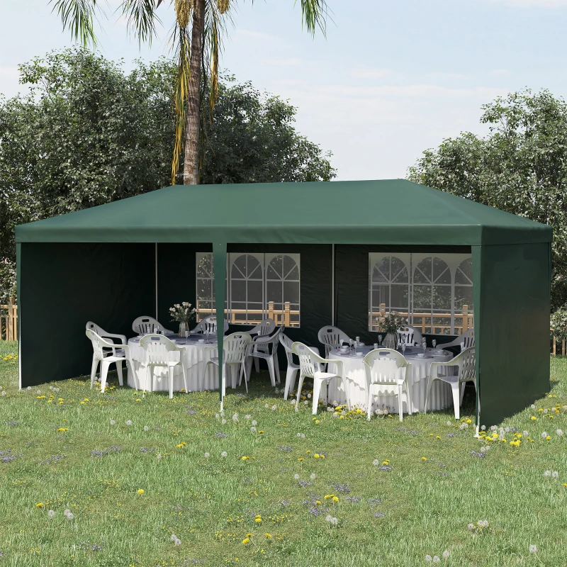 Outsunny Tenda para Festas com 4 Paredes Laterais 2 Janelas e Estrutura de Aço 585x295x255 cm Verde