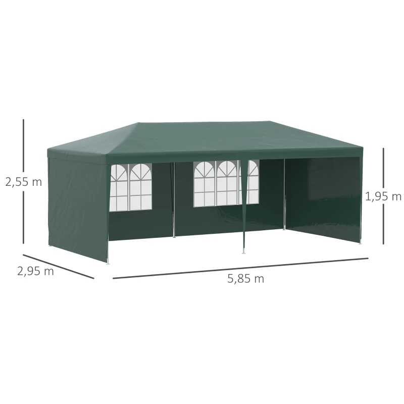 Outsunny Tenda para Festas com 4 Paredes Laterais 2 Janelas e Estrutura de Aço 585x295x255 cm Verde