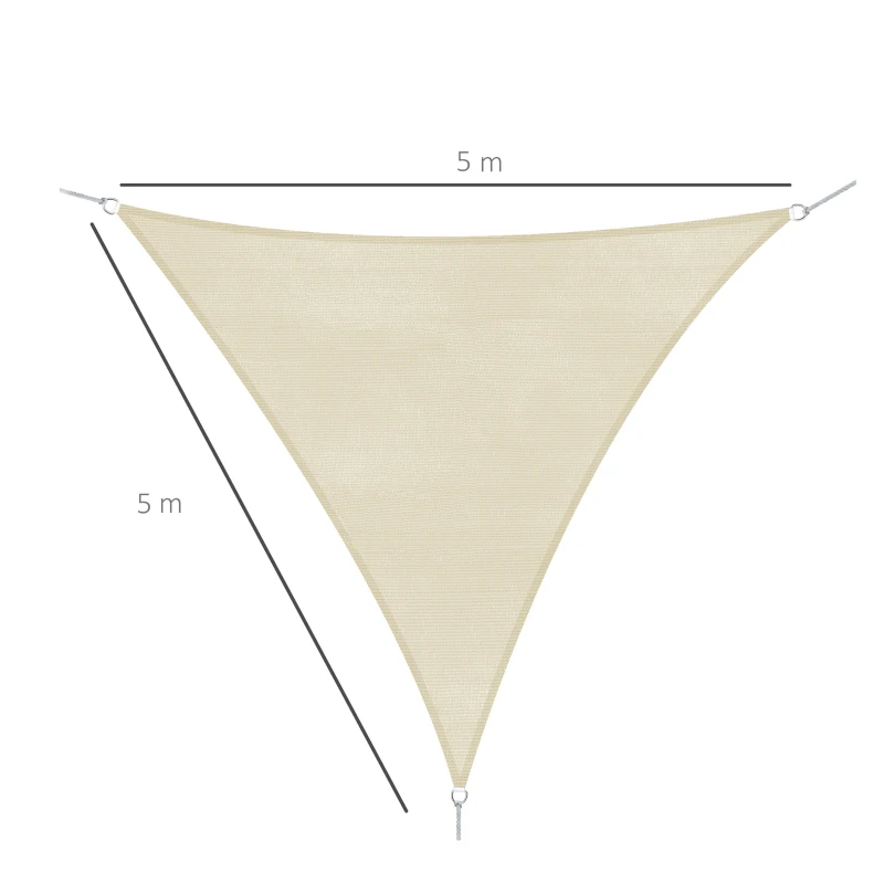 Outsunny Vela de Sombra Triangular 5x5x5 m Toldo Vela de HDPE com Proteção UV Aneis em Forma de D e Cordas para Jardim Pátio Piscina Creme