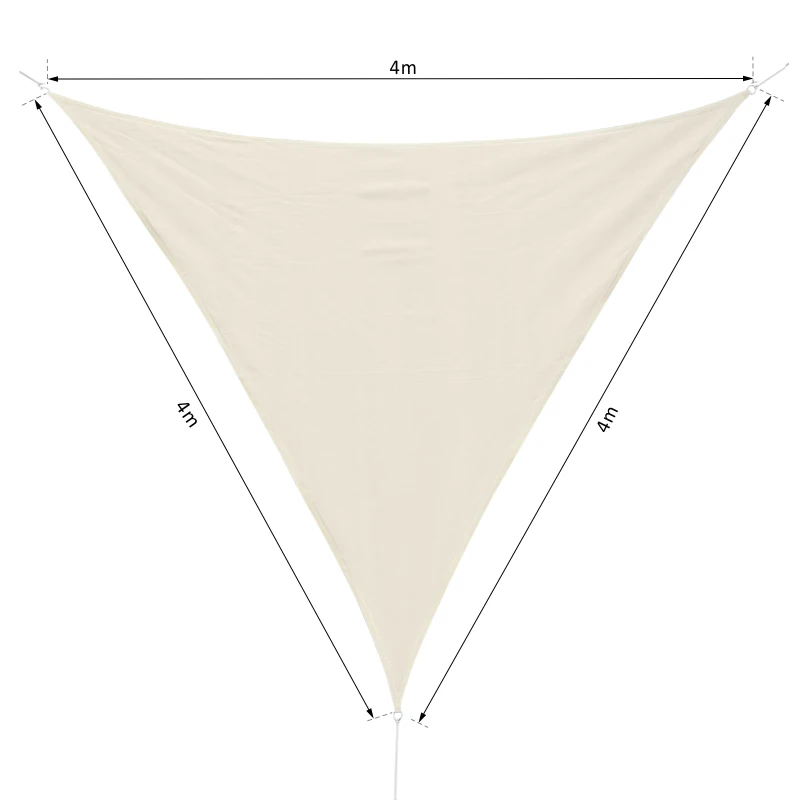 Outsunny Vela de Sombra Triangular 4x4x4 m Toldo Vela de HDPE com Proteção UV Aneis em Forma de D e Cordas para Jardim Pátio Piscina Creme